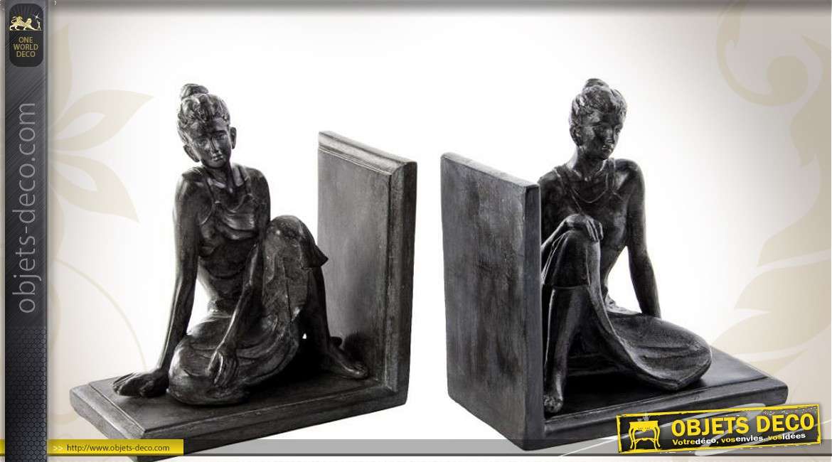 Serre-livres à figurines de femmes assises imitation bronze