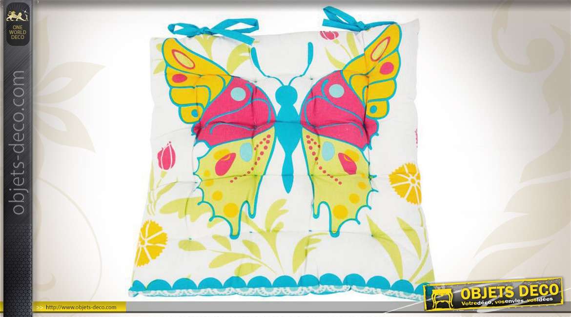 Coussin de chaise coloris vifs à motifs de papillons
