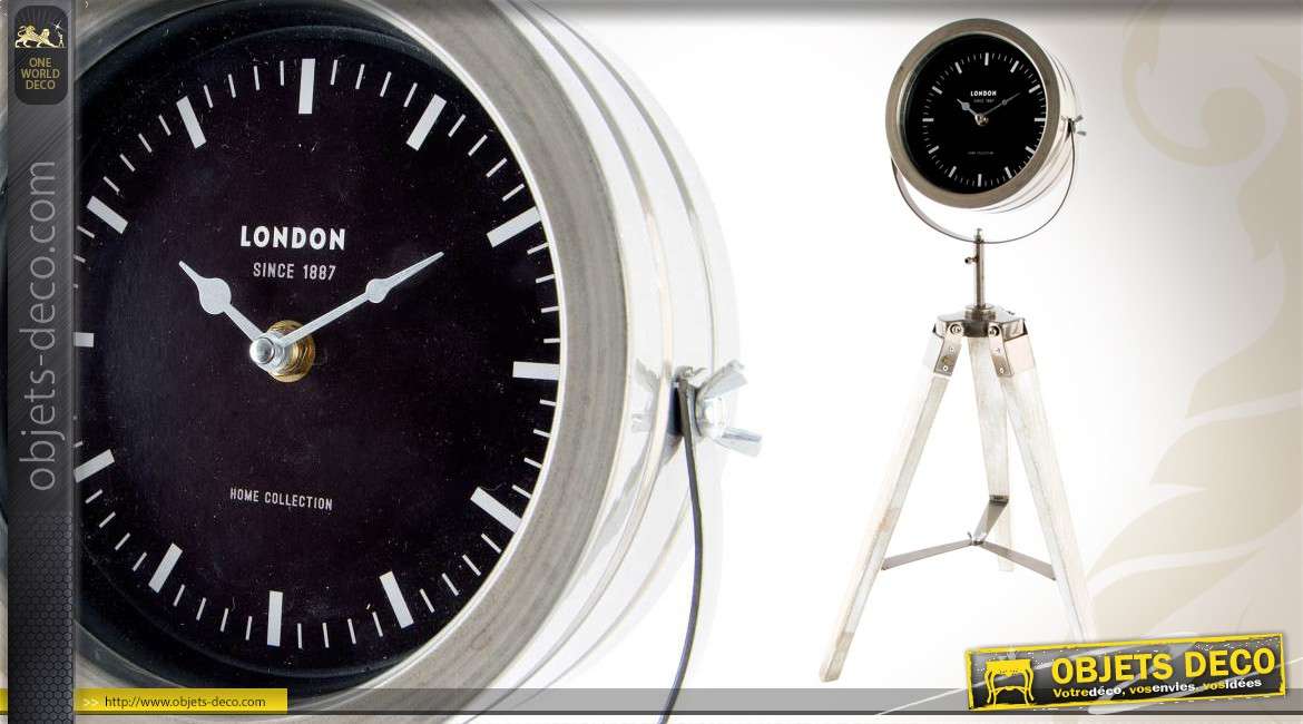 Horloge de style industriel en métal et en bois coloris blanc