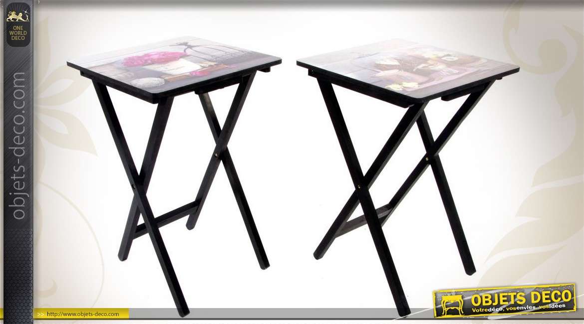 Duo de tables d'appoint pliantes en bois coloris noir