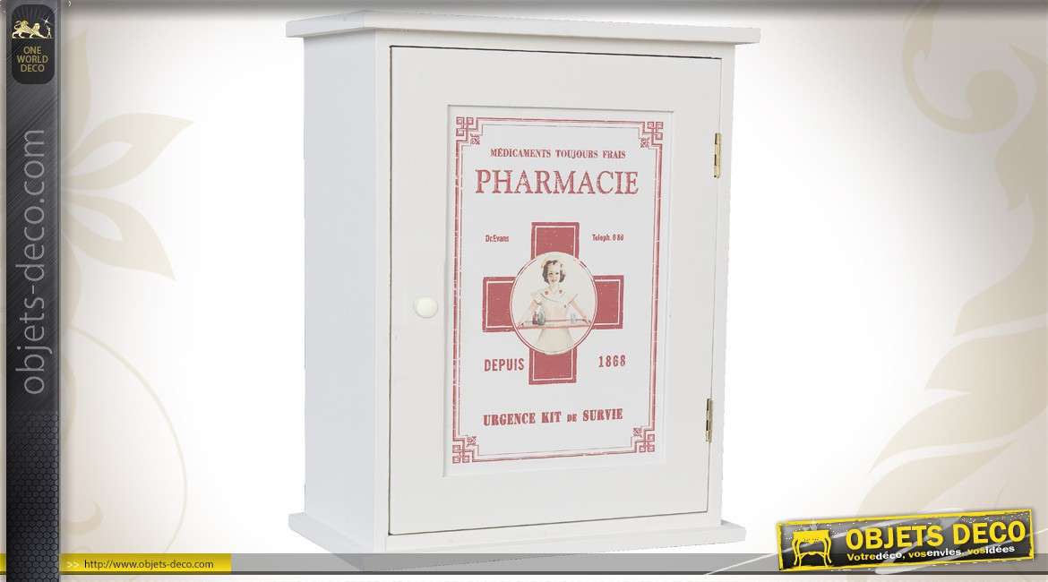 Placard à pharmacie en bois coloris blanc et rouge