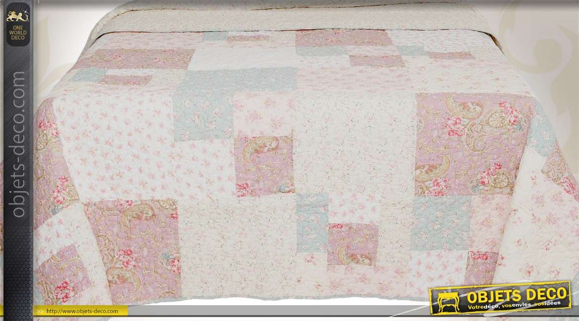 Boutis patchwork printanier 260 x 260 cm en coton