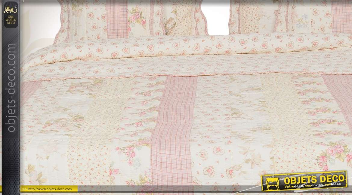 Couvre-lit imprimé de motifs floraux coloris blanc et rose 2 personnes