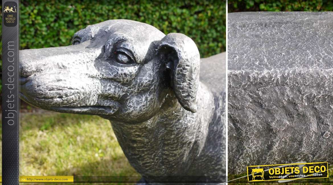 Banc design en forme de chien imitation pierre grise 148 cm