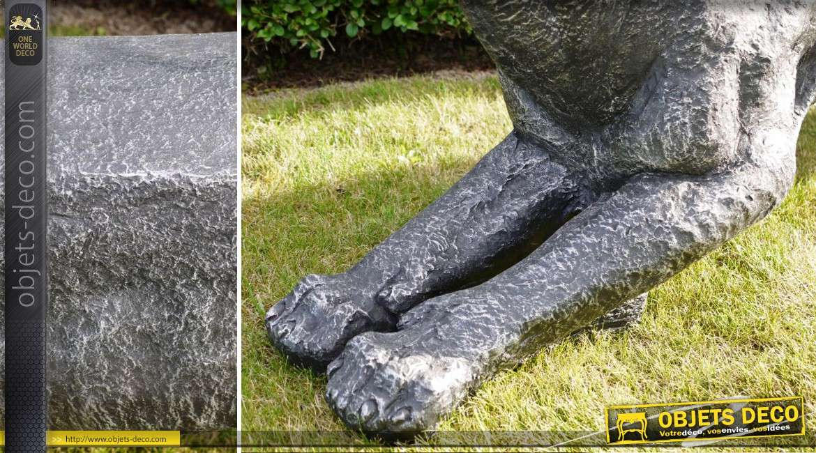 Banc design en forme de chien imitation pierre grise 148 cm
