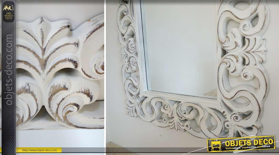Miroir baroque romantique bois blanchi 175 cm