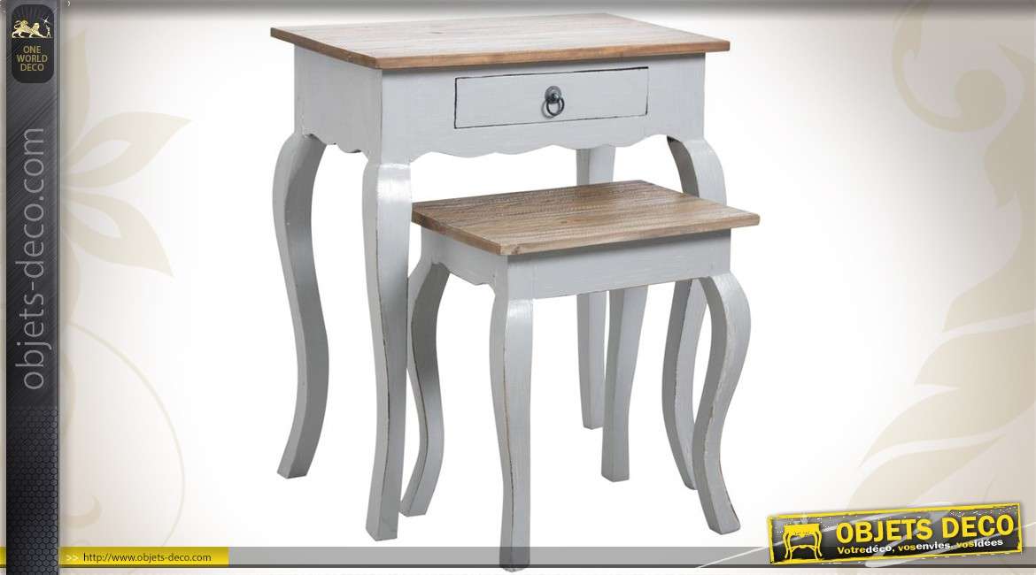 Tables gigognes en bois coloris gris ancien et finition bois