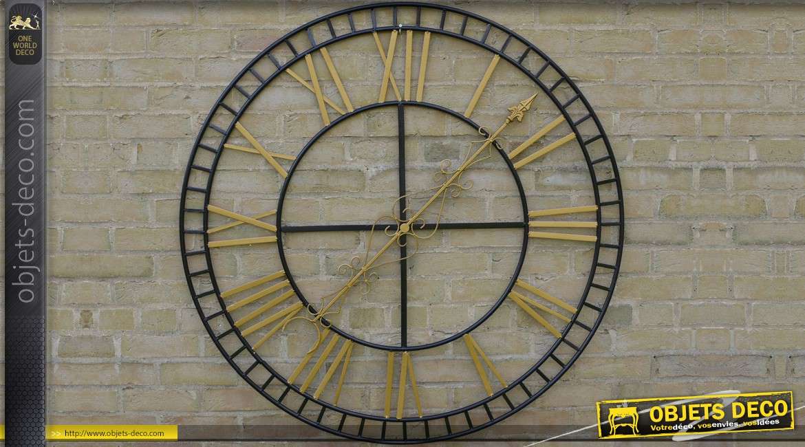 Horloge géante en fer forgé coloris noir antique et doré Ø 120 cm