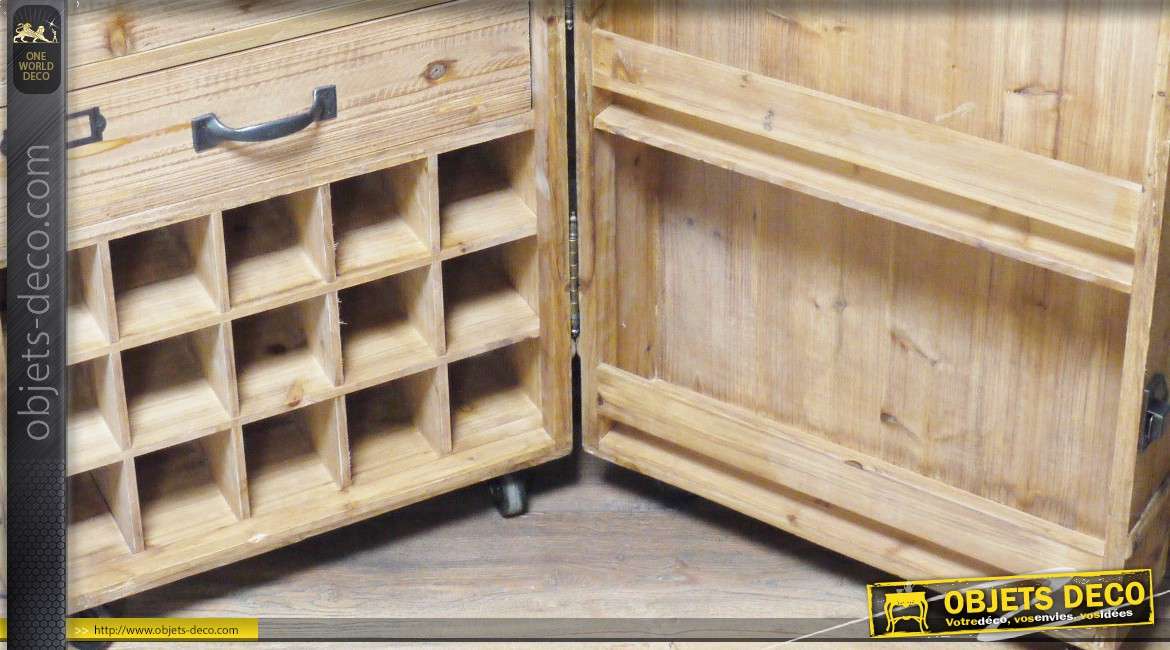 Coffre cave armoire meuble à vin en bois finition brut