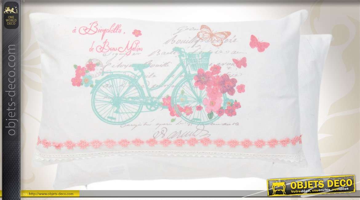 Housse de coussin de décoration en tissu motif bicyclette