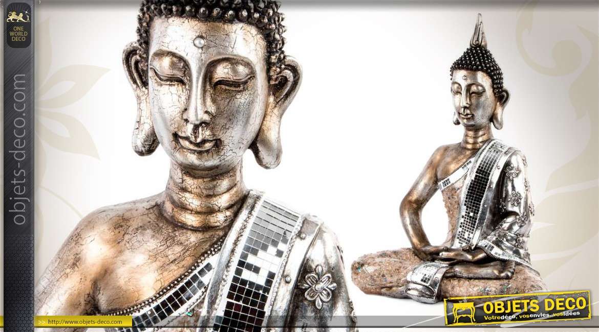 Grande statuette du Buddha dhyāna-mudra finition argentée