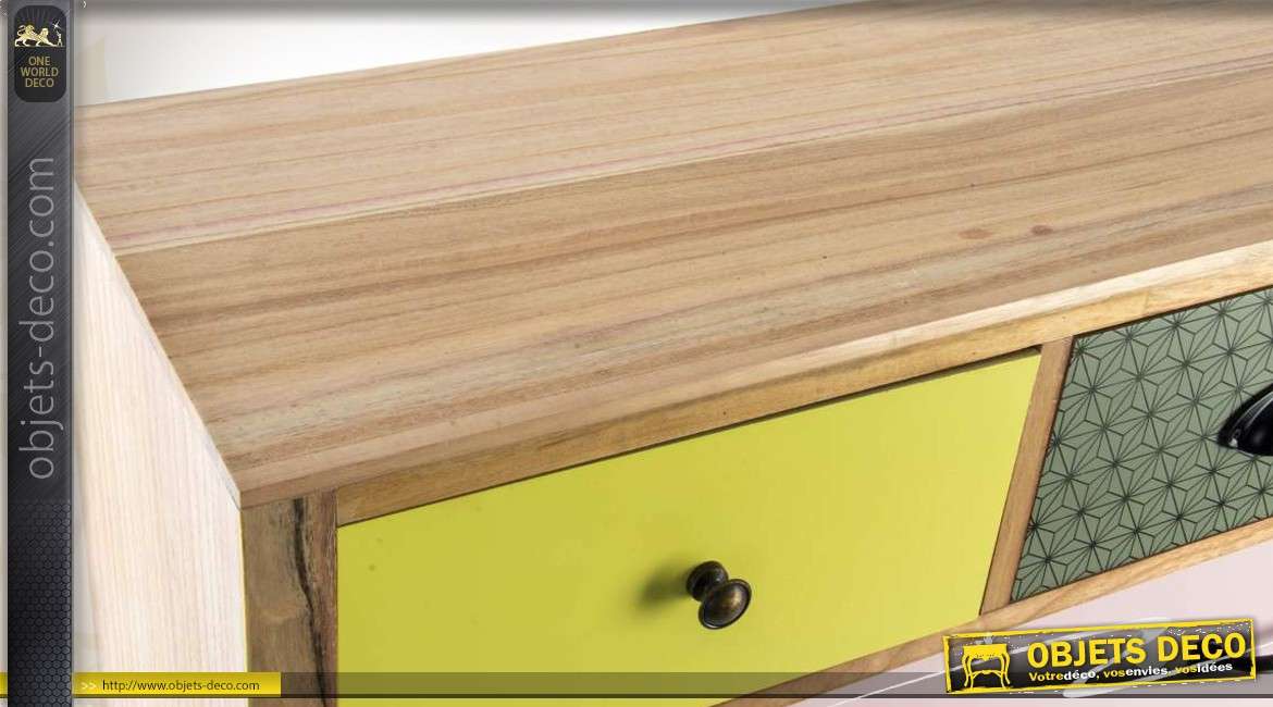 Commode en bois de style scandinave à 5 tiroirs colorés