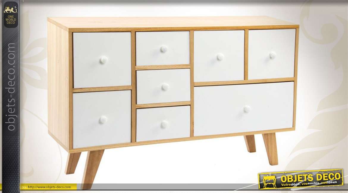 Meuble TV en bois à 8 tiroirs de style scandinave