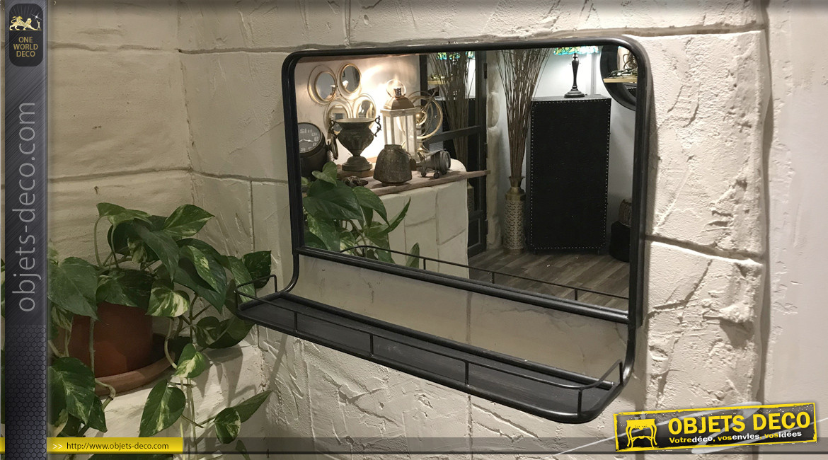 Miroir rectangulaire en métal noir vieilli, de style industriel, 60cm