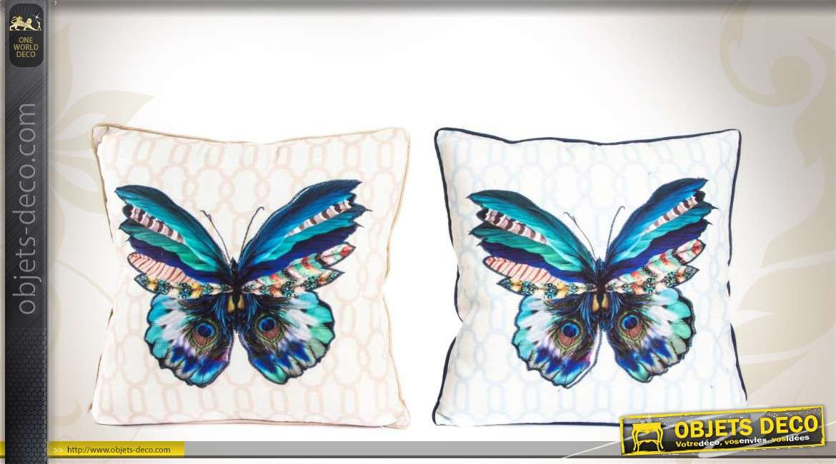 Série de 2 coussins décoratifs motifs papillons