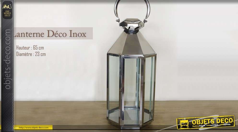 Lanterne hexagonale inox et verre