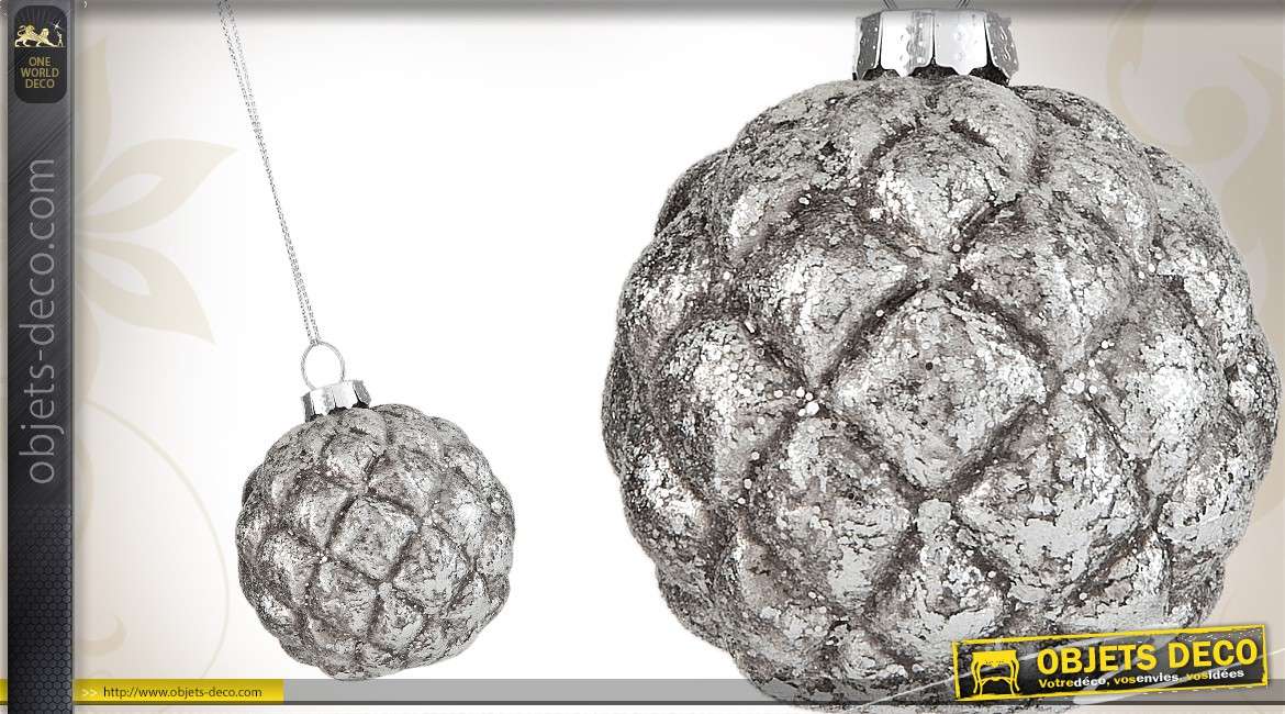 6 boules décoratives de Noël en verre argenté