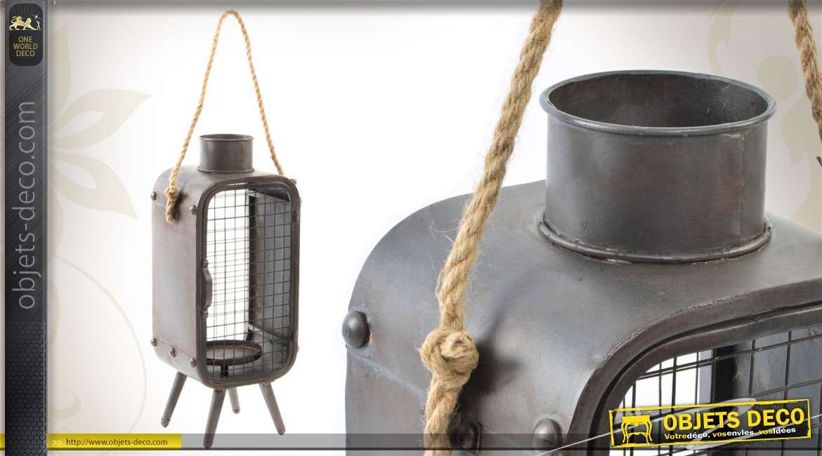Lanterne vintage de style indus en métal gris