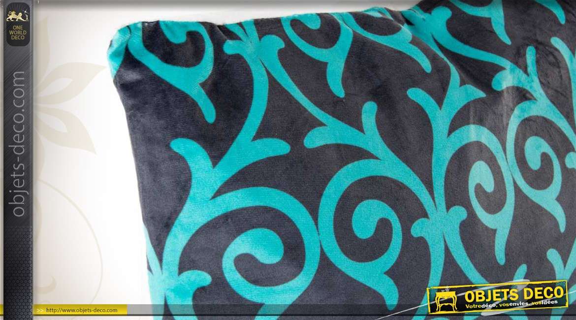 2 coussins décoratifs en tissu bicolore motifs volutes