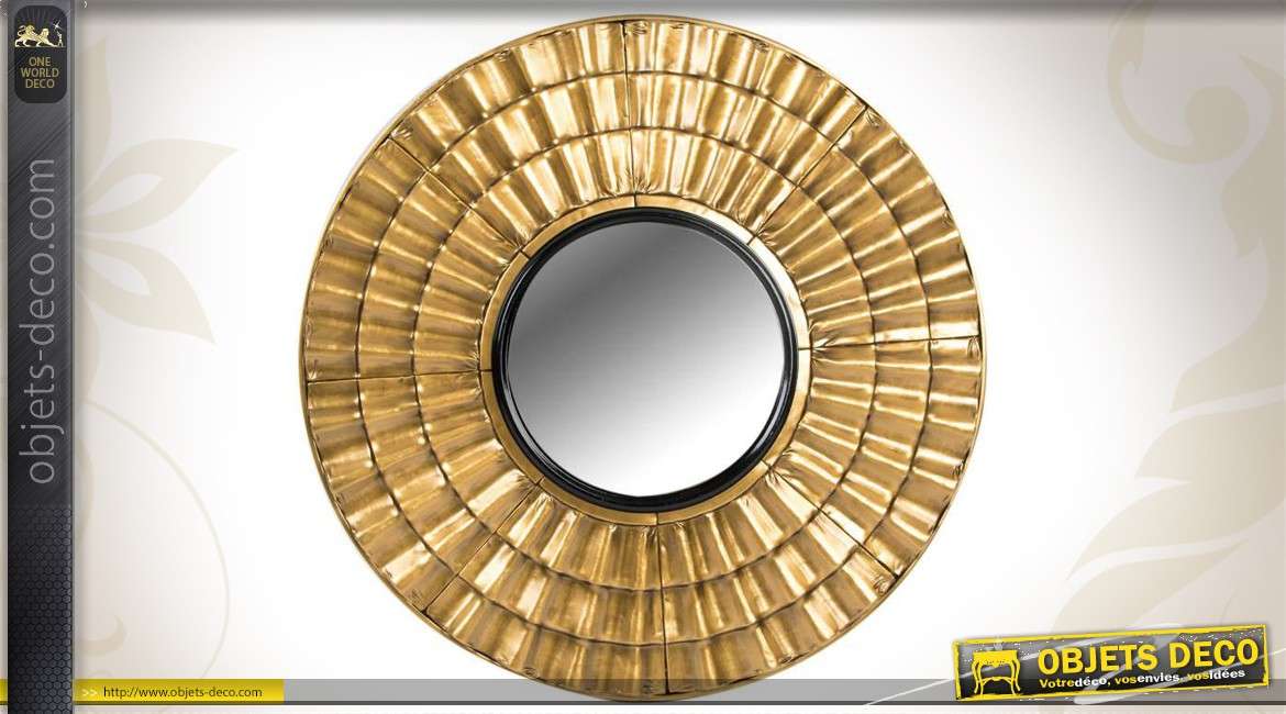 Miroir mural rond en métal doré effet ondulé Ø 93 cm