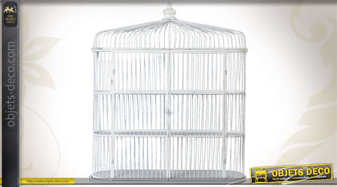 Etagère en forme de cage à oiseaux patinée blanc ancien