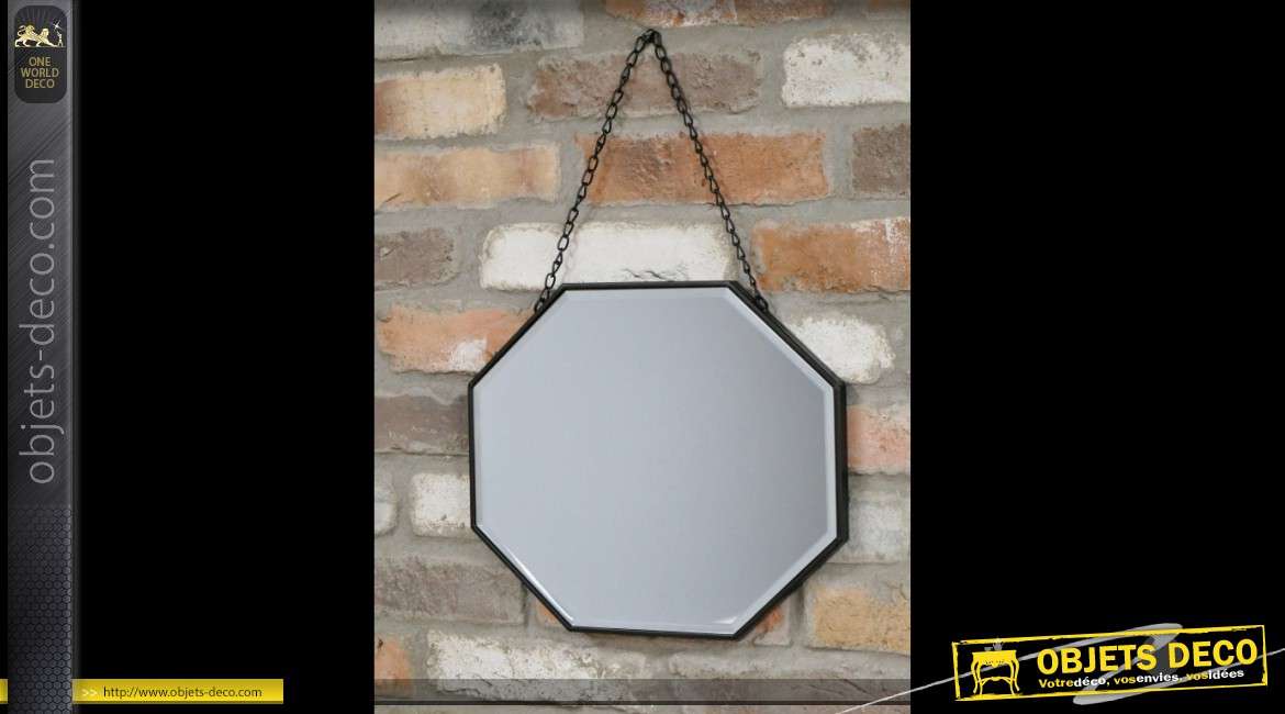 Miroir octogonal en métal à suspendre de style rétro Ø 36 cm