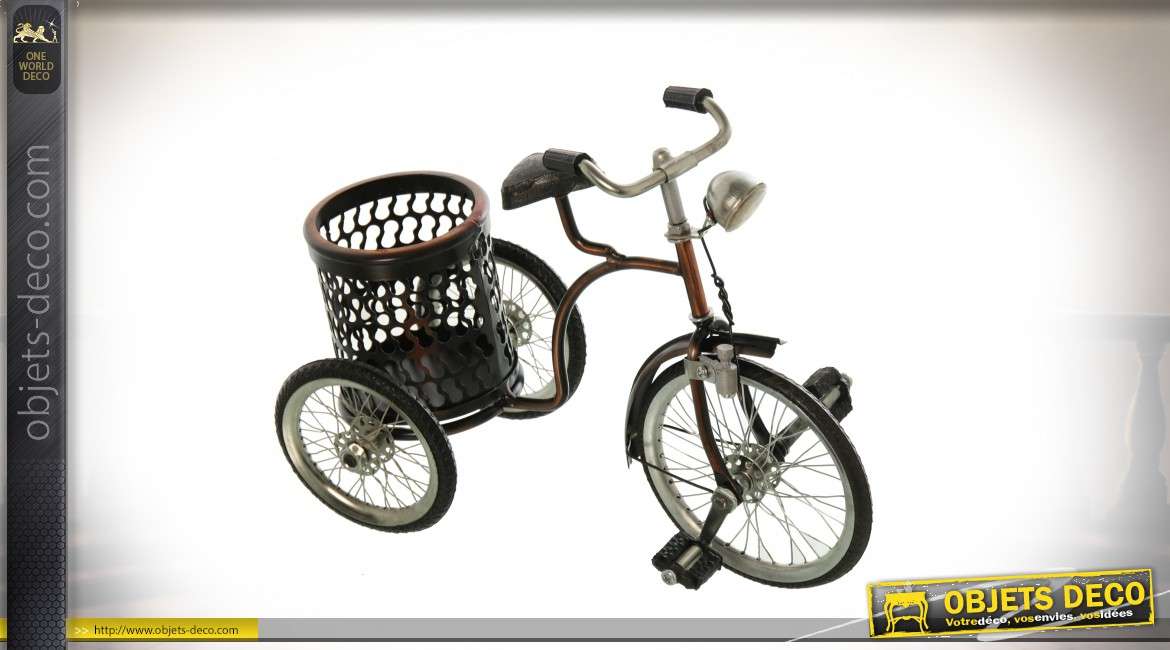 Reproduction tricycle en métal rétro avec pot porte-crayons 24 cm