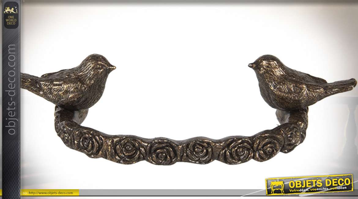 Poignée de tiroir en métal vieilli torsadé motif oiseaux 13 cm