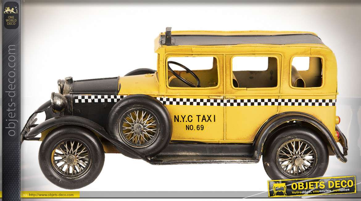 Modèle réduit de décoration ancien tacot taxi noir et jaune 32 cm
