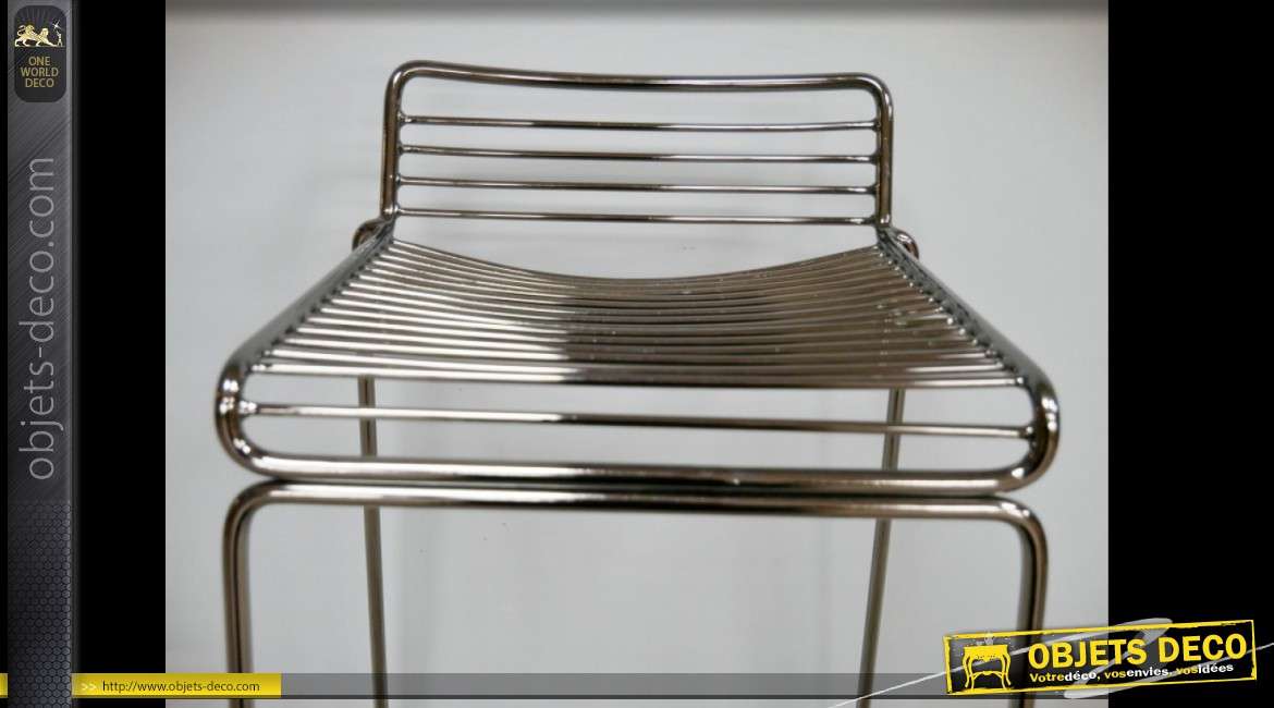 Chaise de bar haute en métal électro-plaqué de chromage argenté noir 85 cm