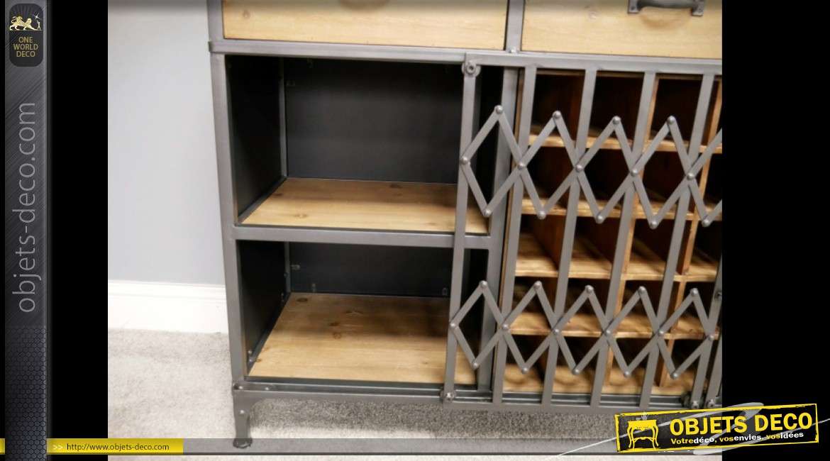 Meuble bar bois et métal style industriel casier à bouteilles