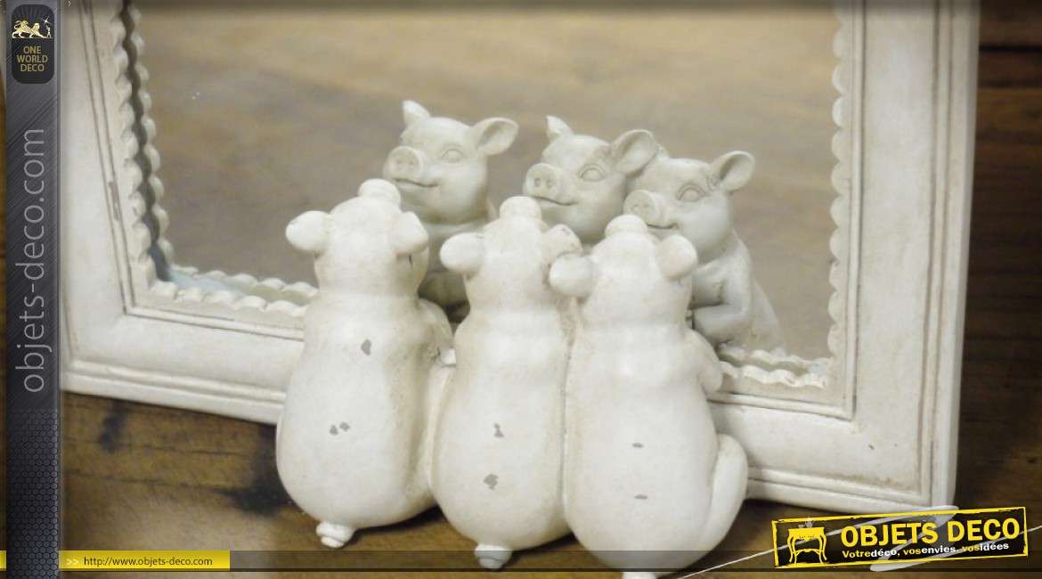 Miroir de table blanc Les trois petits cochons 21 cm