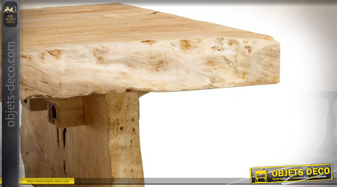 Grande table basse rustique en bois de tamarin brut 180 x 70 cm