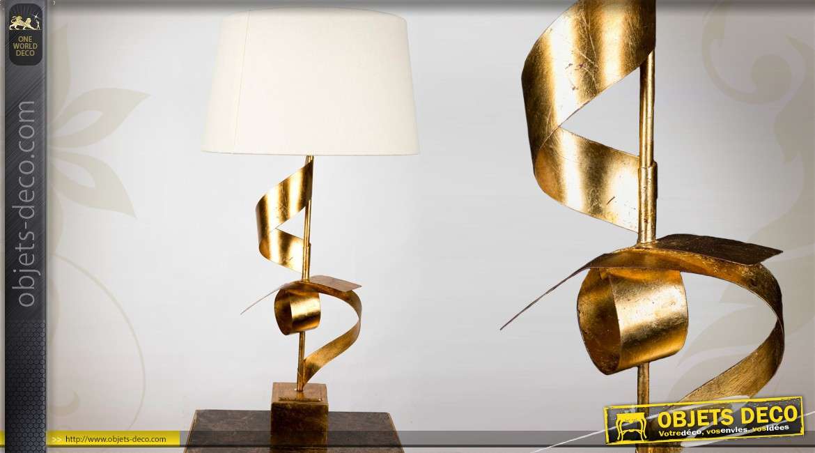 Grande lampe de table décorative dorée finition patinée