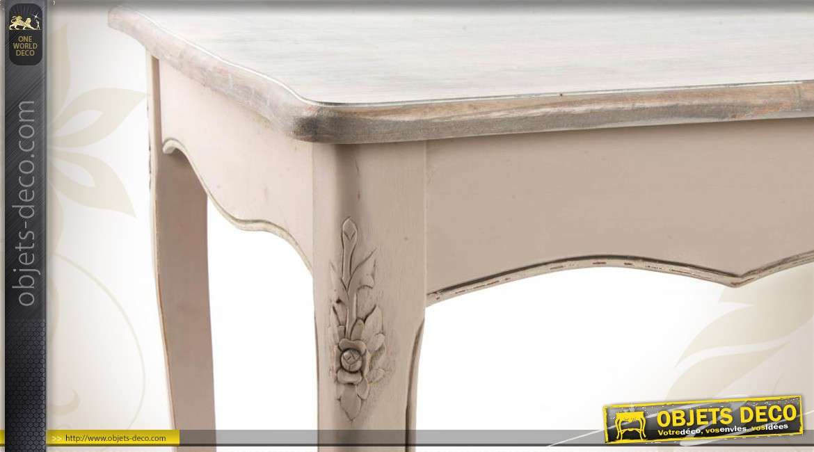 Table de style en bois finition patinée coloris blanc