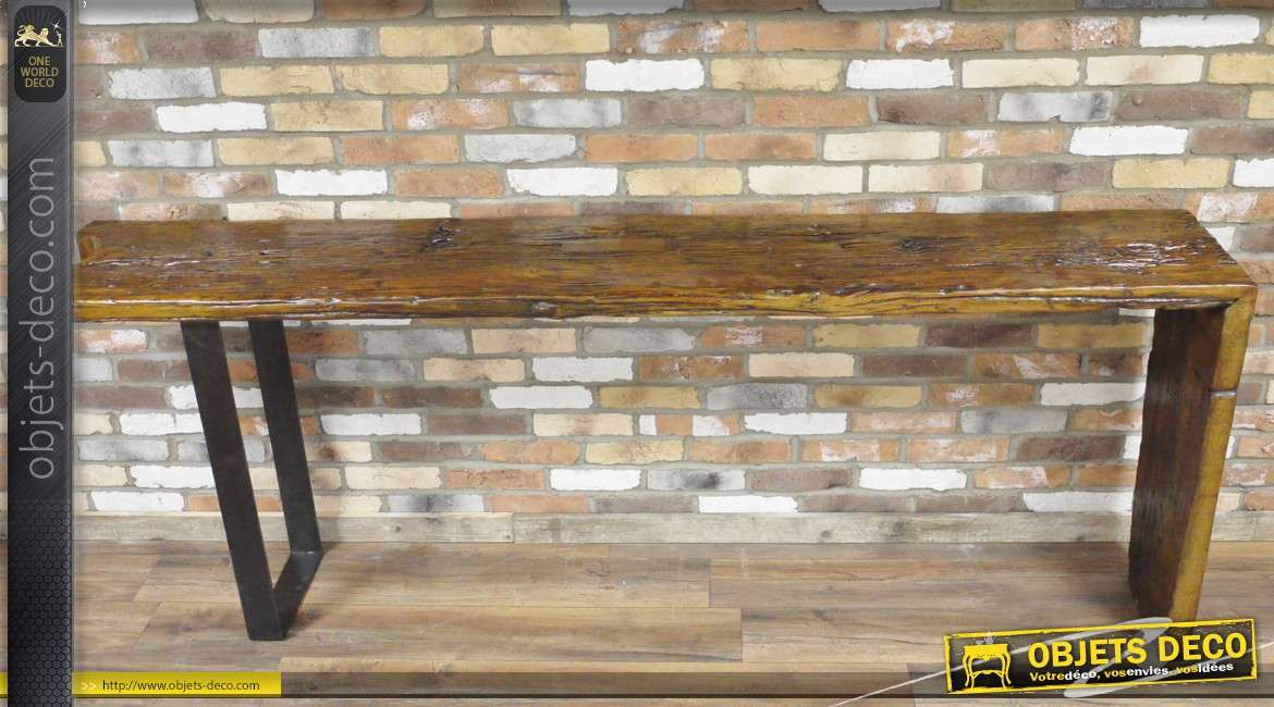 Console de style rustique en bois massif et en métal 240 cm