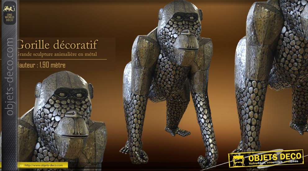 Sculpture animalière : grand Gorille en métal