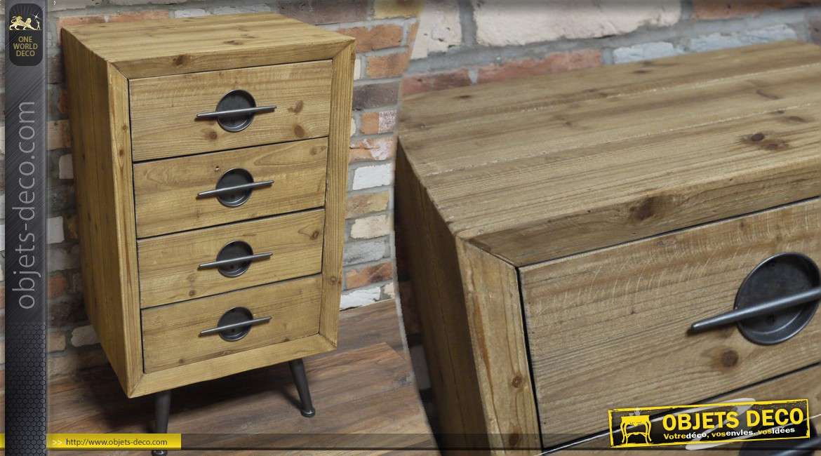 Chiffonnier en bois à 4 tiroirs de style indus vintage