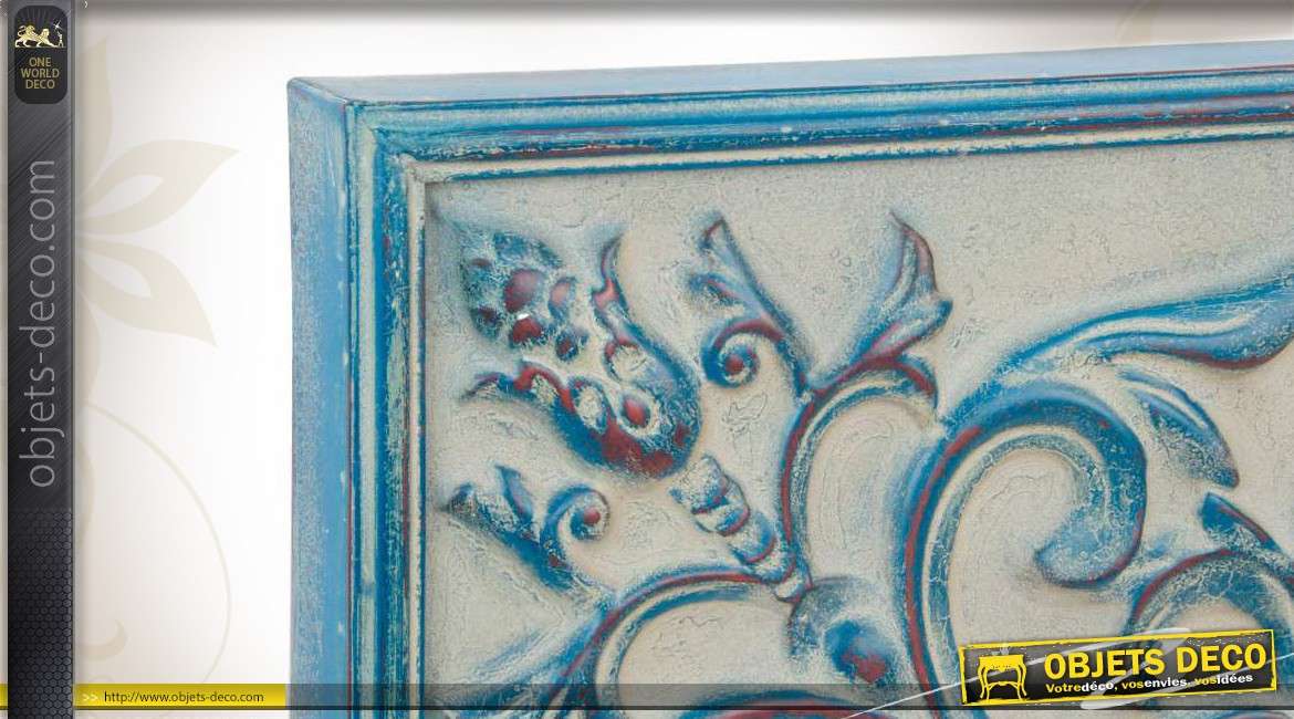 Déco murale florale patinée bleu vieilli