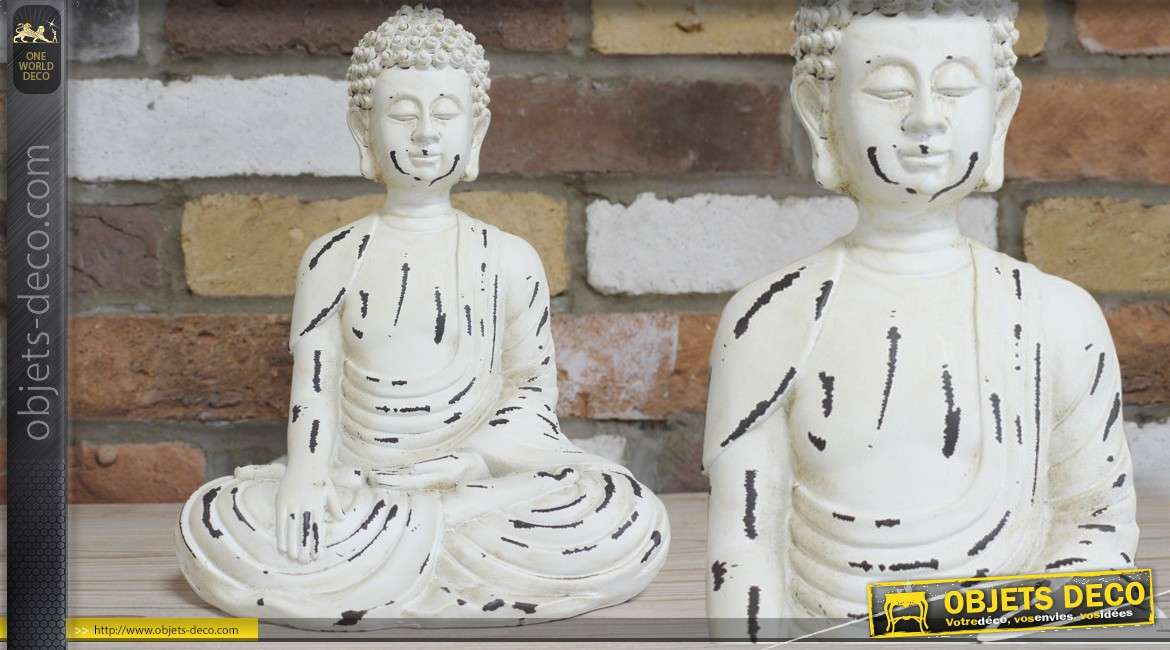 Statuette décorative de Bouddha blanc patiné
