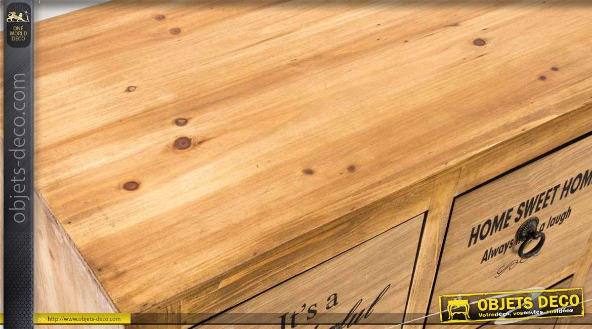 Commode en bois pourvue de 9 tiroirs finition cirée