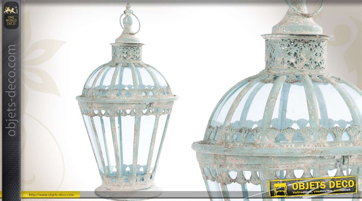 Lanterne décorative en métal et en verre de style ancien