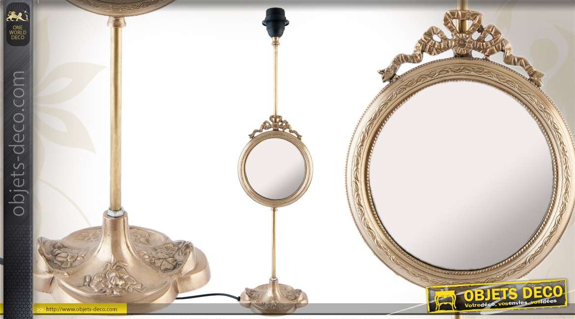 Lampe de table ornementée en métal doré avec miroir