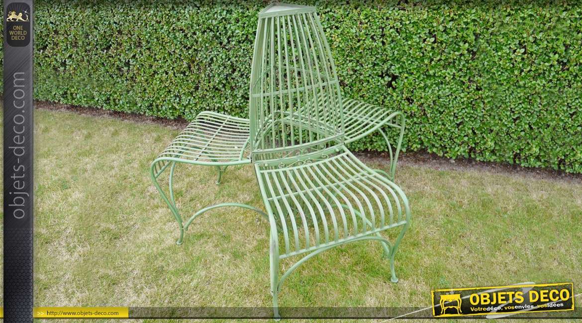 Siège de jardin 3 chaises, réalisé en métal patiné vert