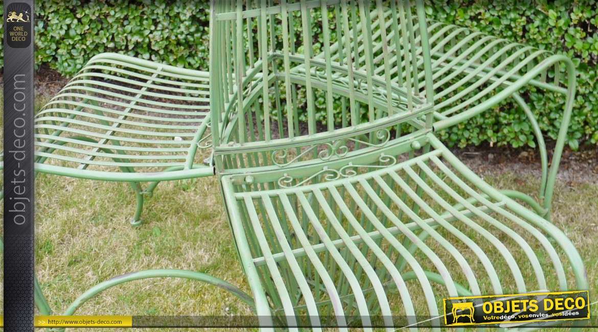 Siège de jardin 3 chaises, réalisé en métal patiné vert