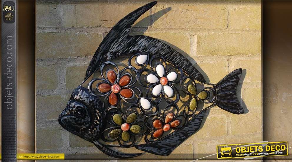 Décoration murale de poisson en bois à suspendre, sculpture murale