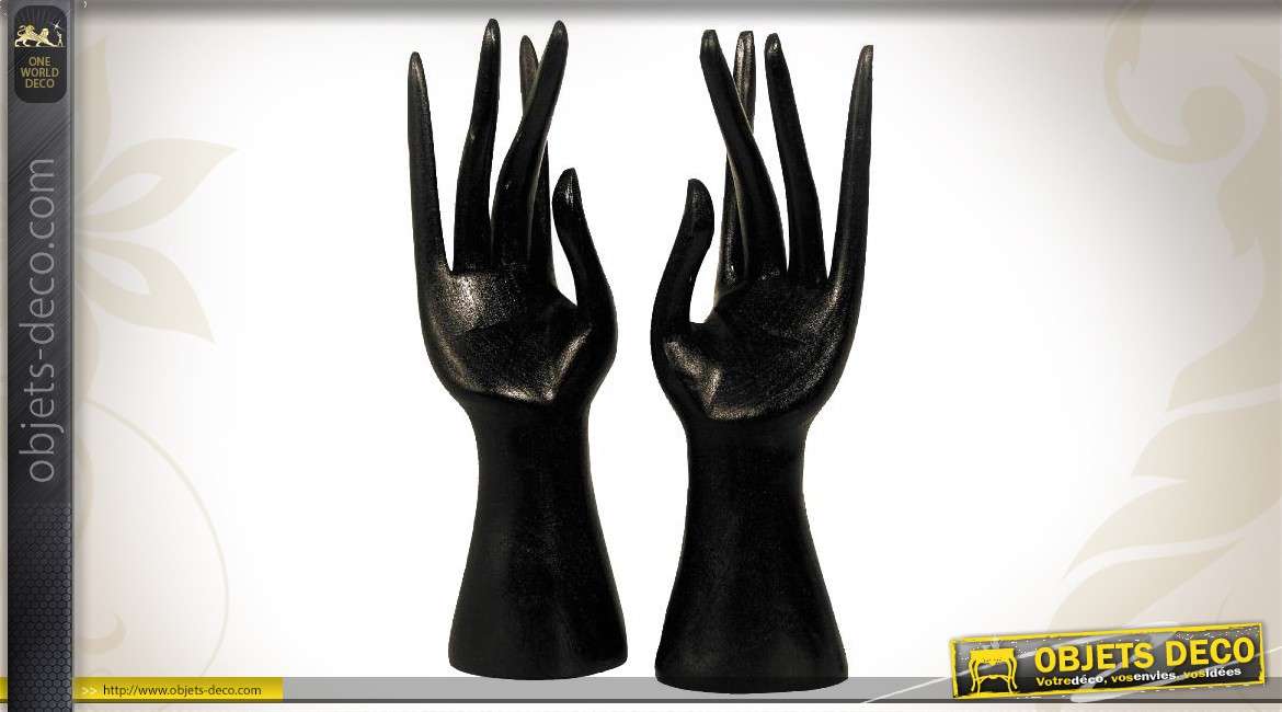 Série de 2 mains décoratives en bois noir