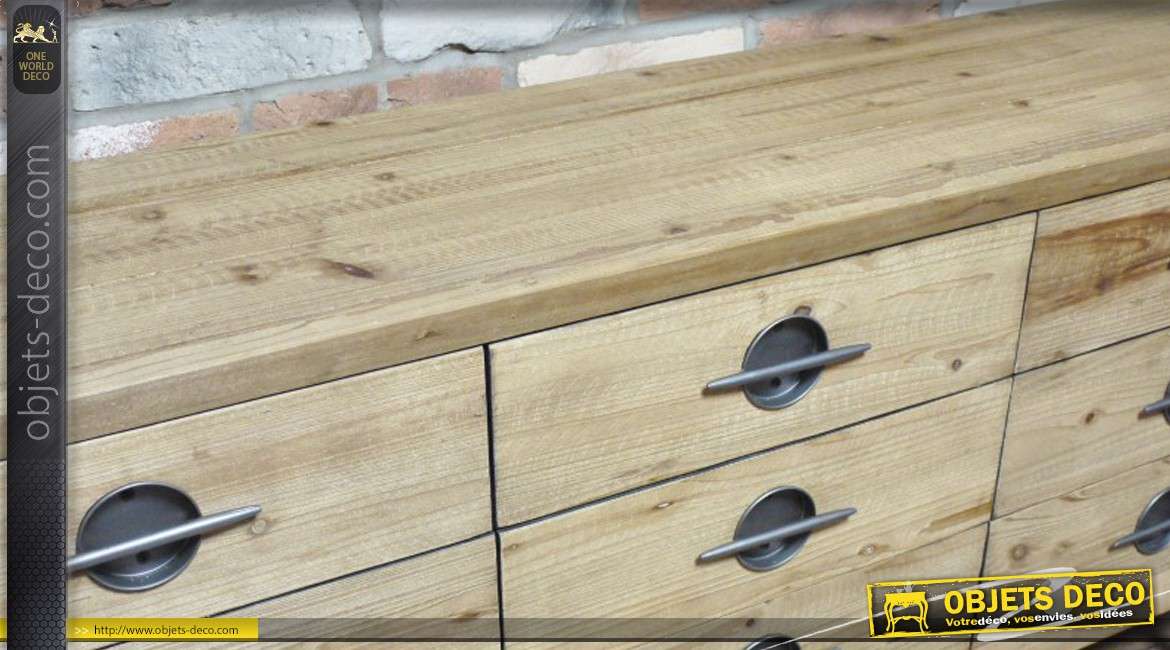 Commode en bois à 9 tiroirs de style indus vintage