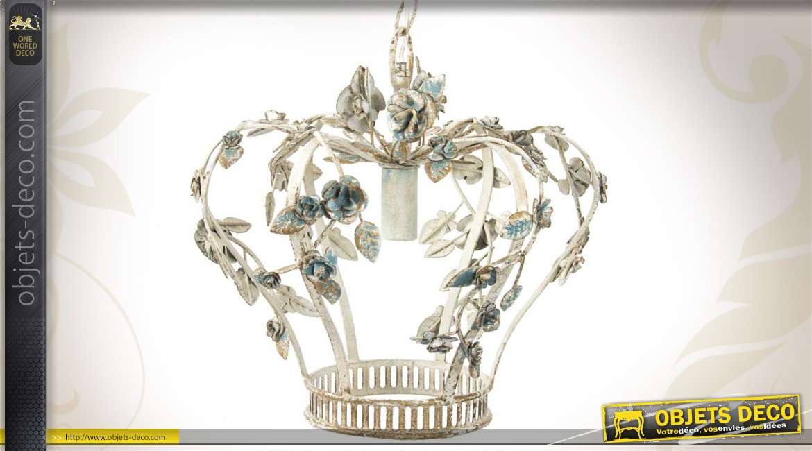 Suspension couronne florale en métal finition à l'ancienne