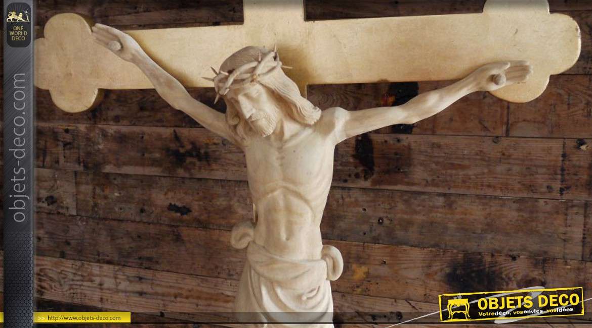 Très grand crucifix en bois et résine finition dorée 186 cm